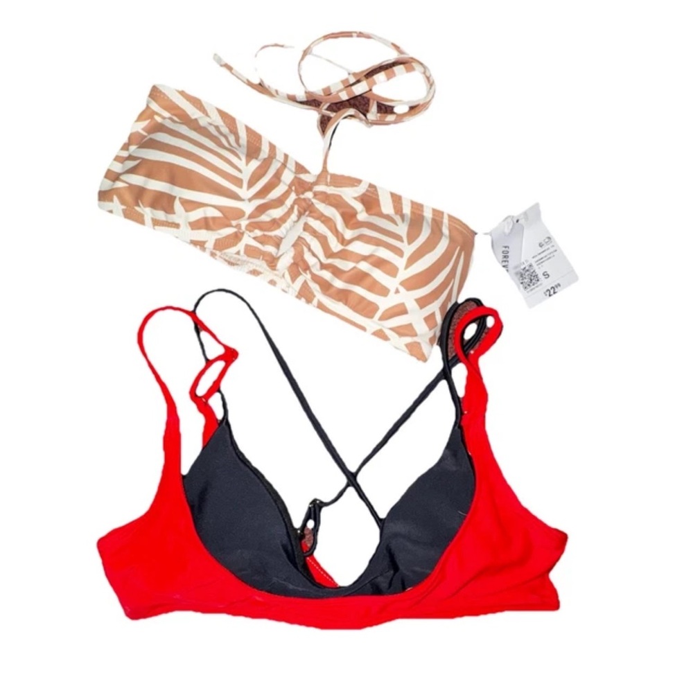 NWT Women's Bikini Top Forever 21 & Shein Brown/Vanilla Red/Black Size Small